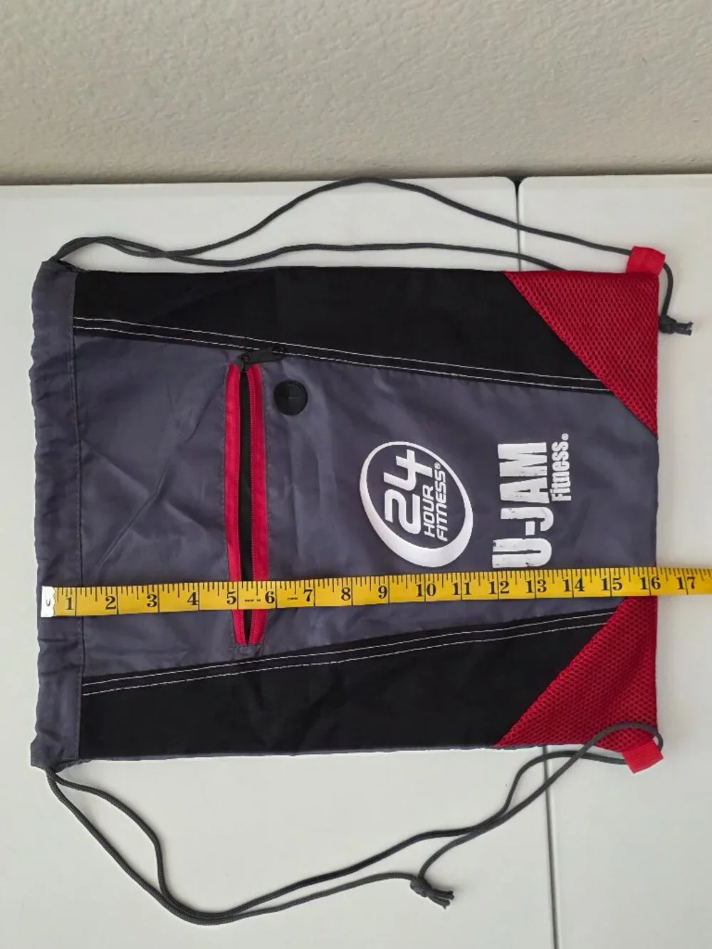 24 Hour Fitness U-Jam Fitness Drawstring Pull String Bag Zipper Pocket